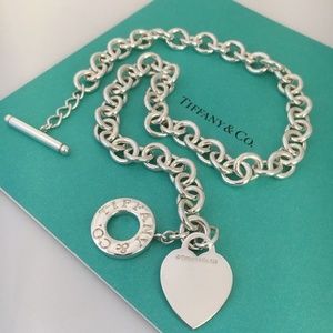19" Tiffany & Co Silver Heart Tag Toggle Necklace